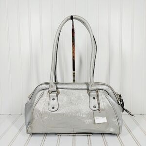 Isaac Mizrahi Silver Gray Leather Rectangle Mini Handbag